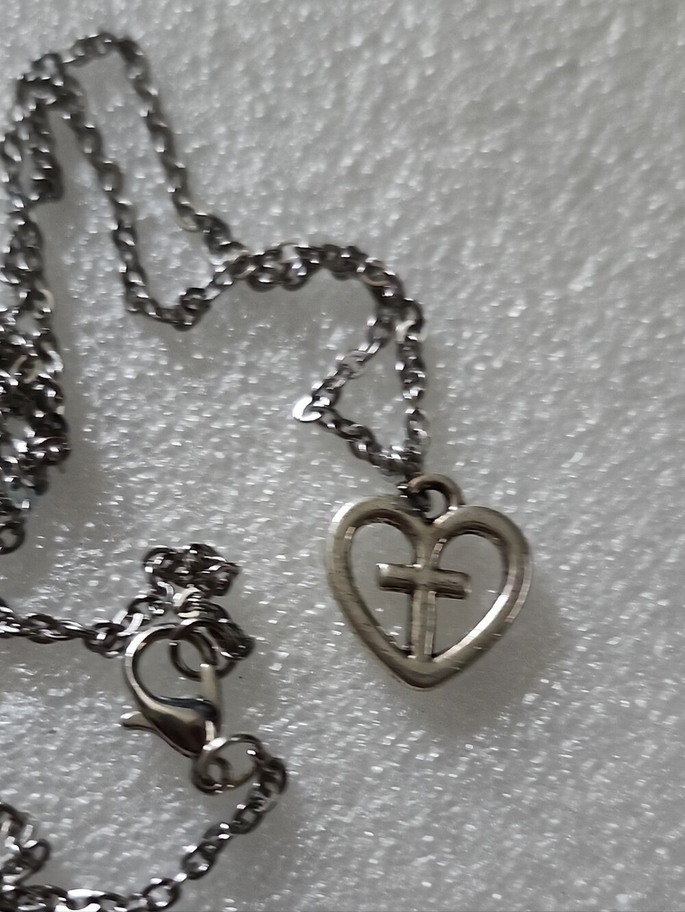 Hand Crafted Silver-Tone Heart Cross Pendant Necklace